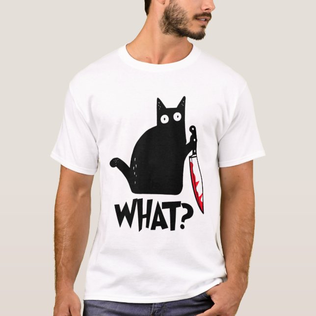 Cat Que Camisa Negra Engraçada De Gato (Frente)