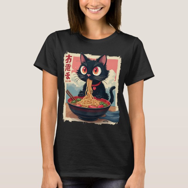 Cat Ramen Japonês Camisetas Gráficas Engraçadas Ka (Frente)