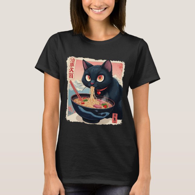 Cat Ramen Japonês Camisetas Gráficas Engraçadas Ka (Frente)