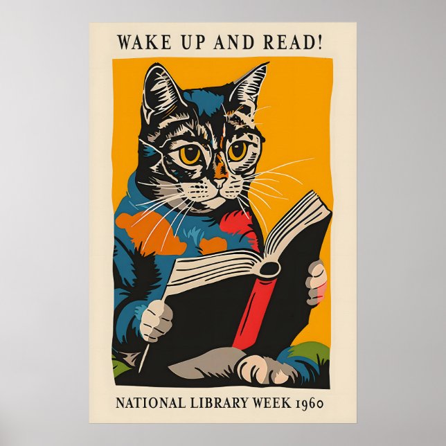 Cat Reading Poster - Wake Up and Read! - National (Frente)