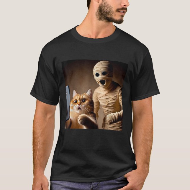 Cat Selfie Camisa Assustadora Mamã Engraçada Meme  (Frente)