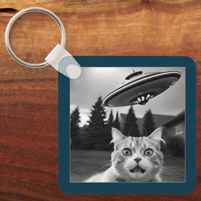 Cat Selfie OFO Chaveiro Engraçado Rapto de Alieníg (Frente)
