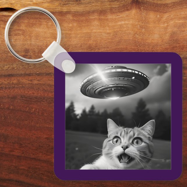 Cat Selfie OFO Chaveiro Engraçado Rapto de Alieníg (Frente)