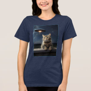 Cat Selfie OVNI Tee Mulheres Engraçadas Camisa de