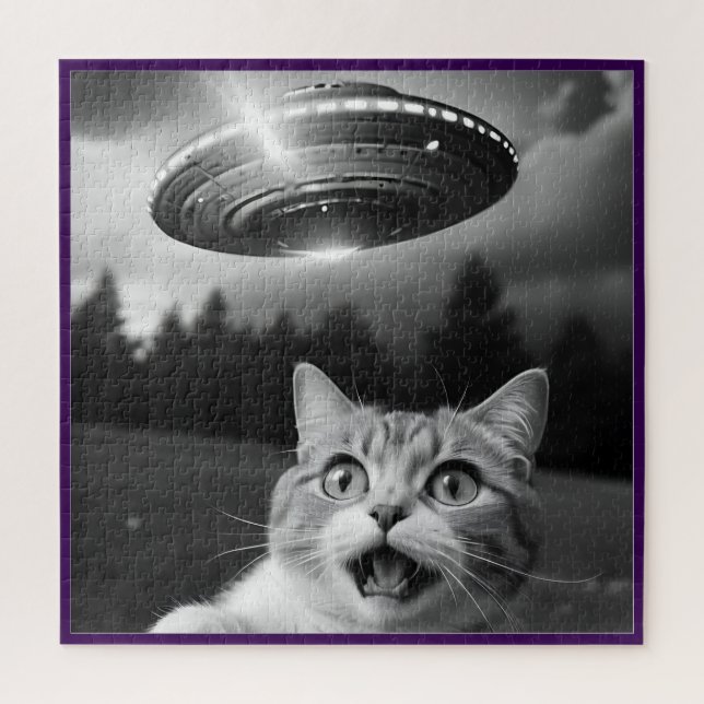 Cat Selfie UFO Jigsera Quebra-cabeça Whimsical (Vertical)