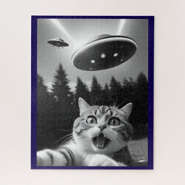 Cat Selfie UFO Jigsera Quebra-cabeça Whimsical (Vertical)