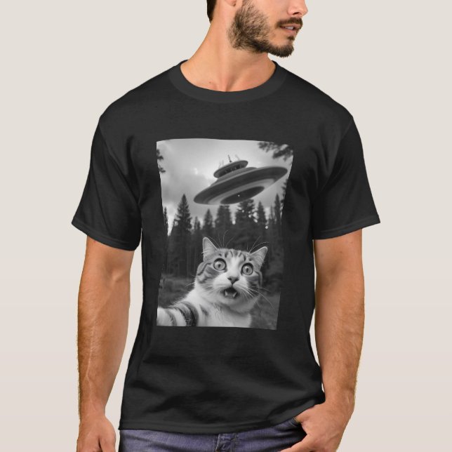 Cat Selfie UFO Tee Engraçado Camisa De Abdução De  (Frente)
