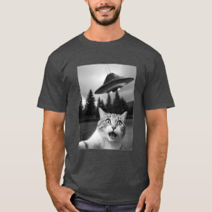 Cat Selfie UFO Tee Engraçado Camisa De Abdução De