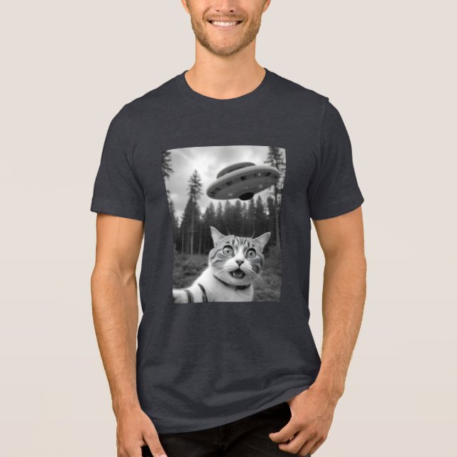 Cat Selfie UFO Tee Engraçado Camisa De Abdução De  (Frente)
