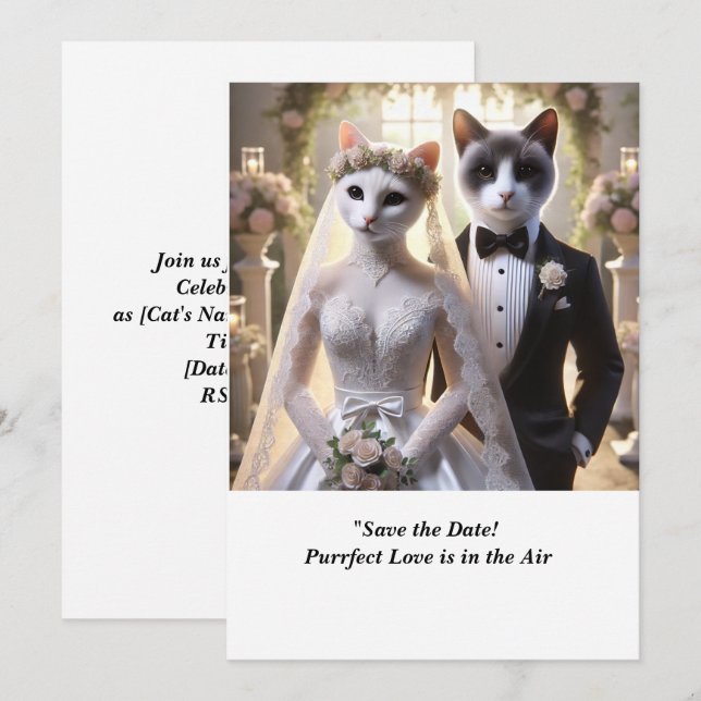 CAT WEDDING Salvar convite de data (Frente/Verso)