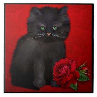 Cat with Red Rose