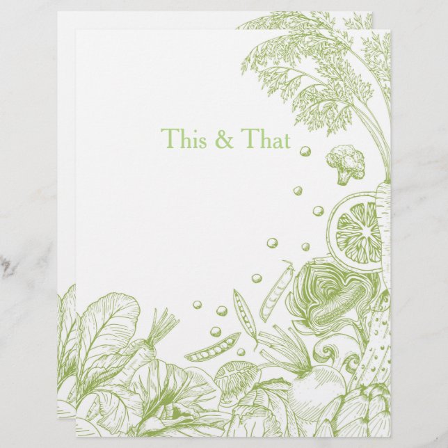 Categoria de receitas de legumes verdes desenhados (Frente/Verso)