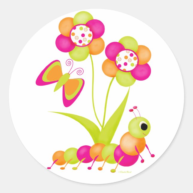 Caterpiller a um adesivo de borboleta (Frente)