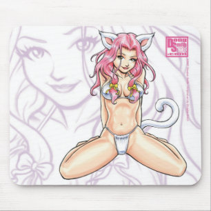 Catgirl de cabelo cor-de-rosa Mousepad