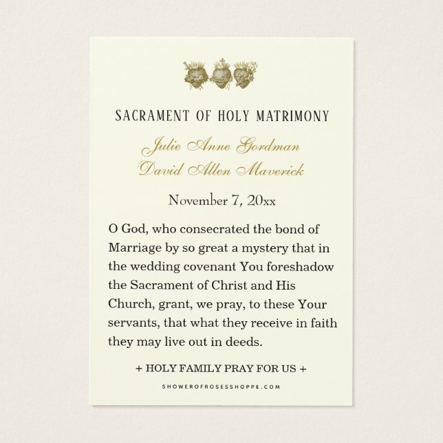 Catholic Floral Gold Wedding Holy Card (Verso)