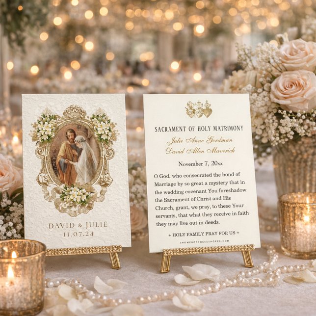 Catholic Floral Gold Wedding Holy Card (Criador carregado)