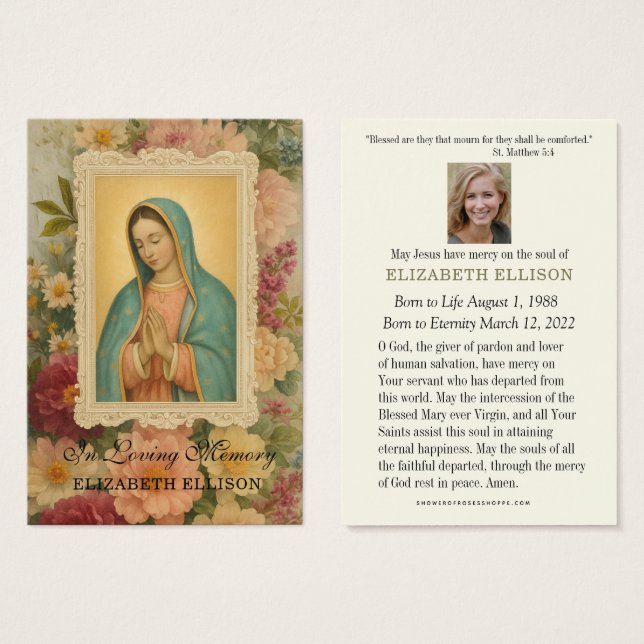 Catholic Funeral Blessed Mary Floral (Frente & Verso)
