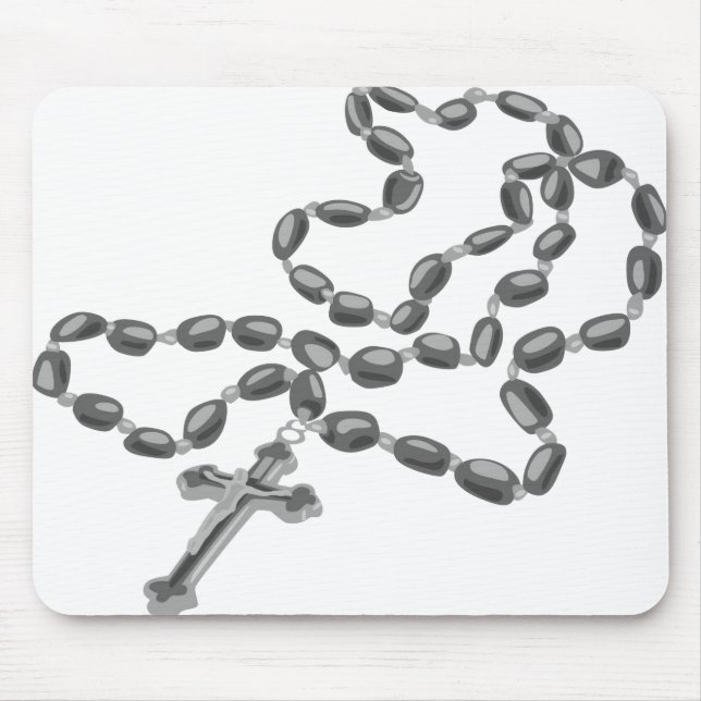 Catholic Mouse Pad White with Black Rosary (Frente)