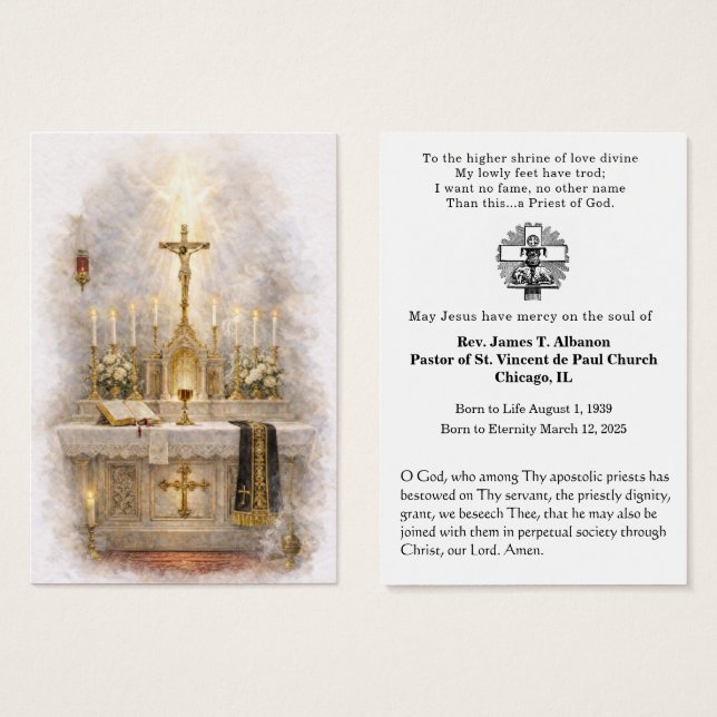 Catholic Priest Funeral Memorial Prayer (Frente & Verso)