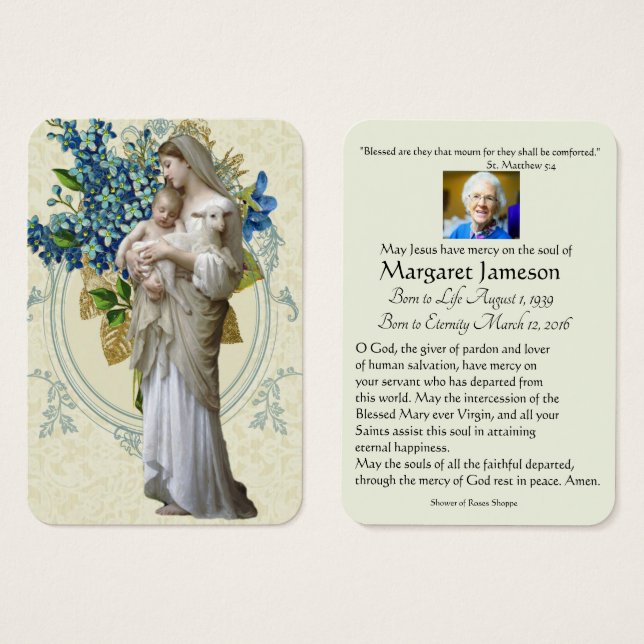 Catholic Virgin Mary Funeral Prayer Memorial Card (Frente & Verso)