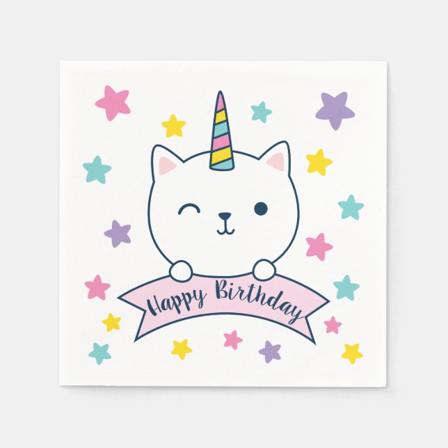 Caticórnio | Guardanapos | Feliz Aniversário (Frente)