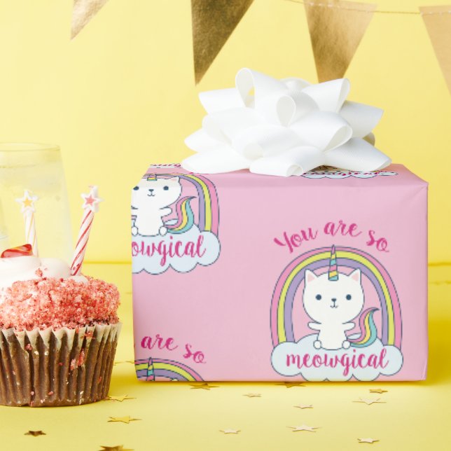 Caticórnio | Papel de embrulho | Rosa (Festa de aniversário)