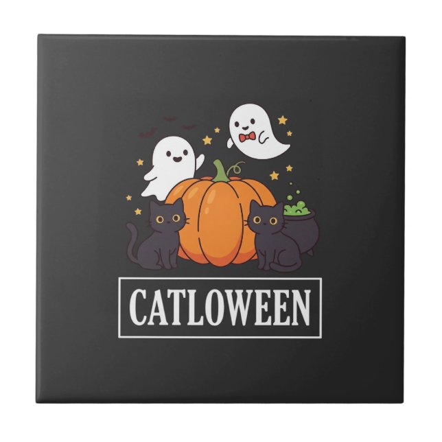 Catloween Design Divertido de Gato de Halloween Fa (Frente)