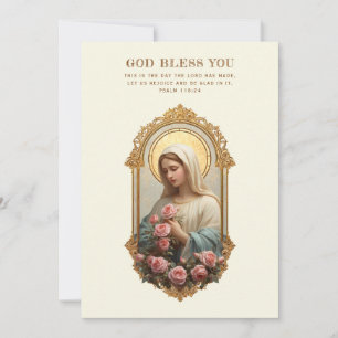 Católica Maria com Rosas Rosadas Escritura Floral