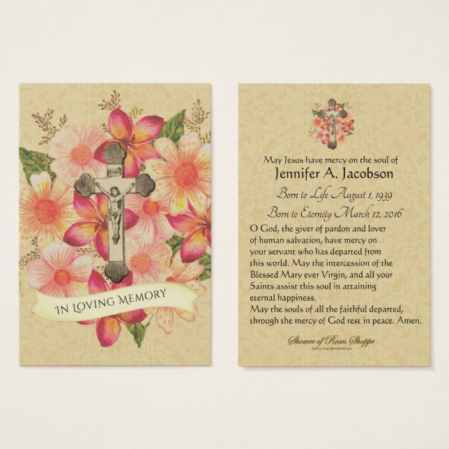 Católico Crucifixo Jesus Oração Funerária Santa (Frente & Verso)