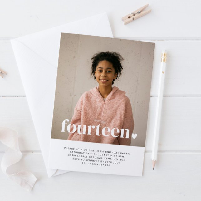 Catorze Foto do Coração Convite de Aniversário (Criador carregado)