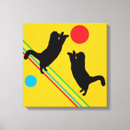 Cats and Moon on Yellow Abstract Canvas Print