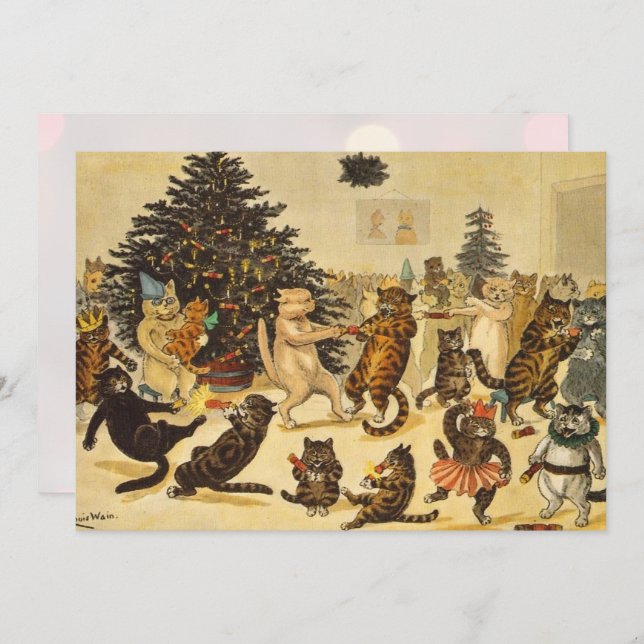 Cat's Christmas Party - Louis Wain Invitations (Frente/Verso)