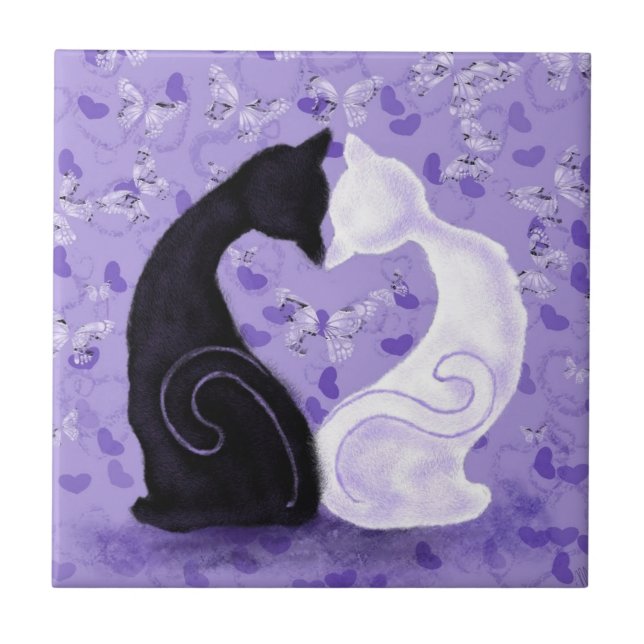 Cats Hug Love Ceramic Tile Painting (Frente)