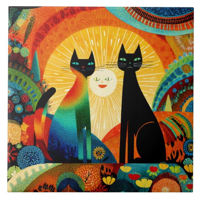 Cats on Bright and Colorful Background, (Frente)