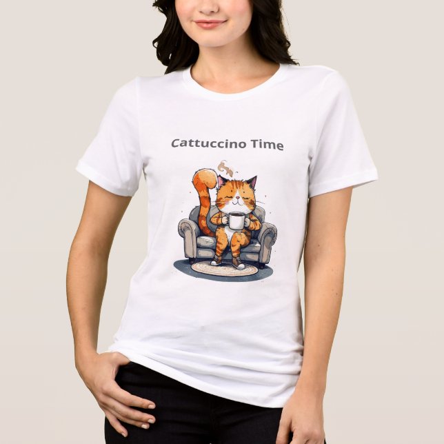 Cattuccino Time Funny Cat Tee (Frente)