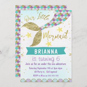 Cauda da sereia sob o convite do aniversário do