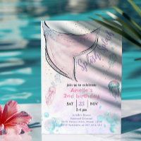 Cauda de sereia em aquarela rosa e roxo Convite
