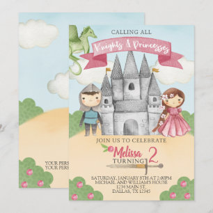 Cavaleiro e Princesa Convite de aniversário Rapari