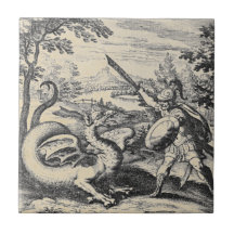 Cavaleiro em Armor Tocando o Dragão