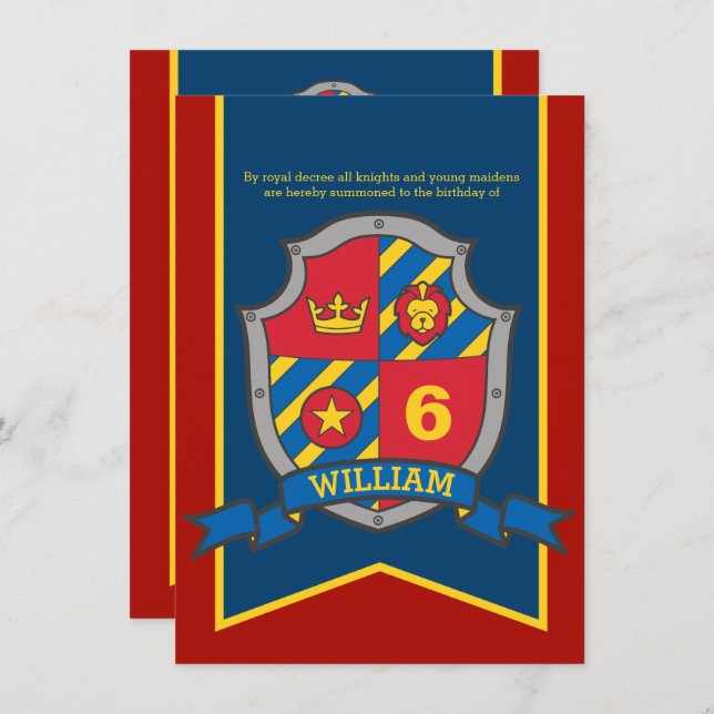 Cavaleiros, escudo medieval, crianças, convites pa (Frente/Verso)