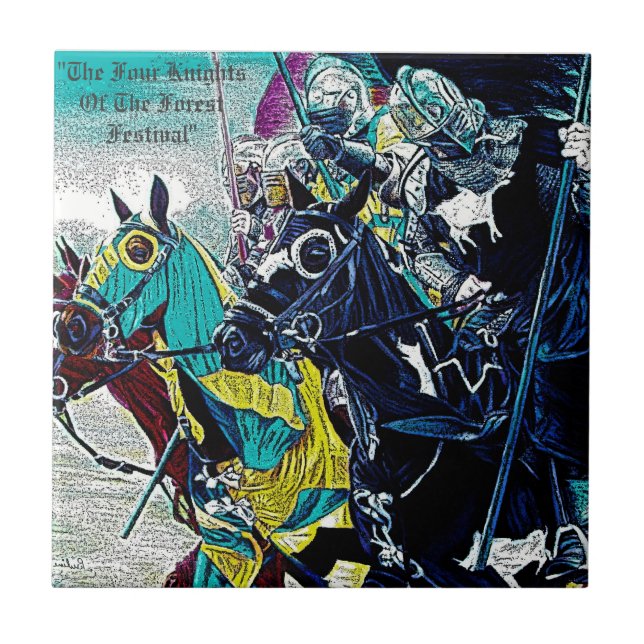 cavaleiros medievais joujando em cavalos arte hist (Frente)