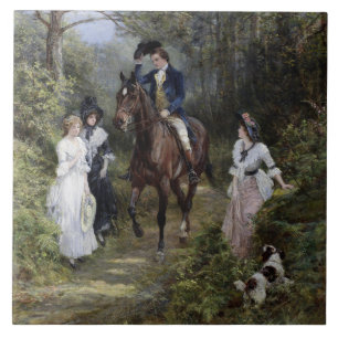 Cavalheiro em Horseback Encontrando Senhoras em um