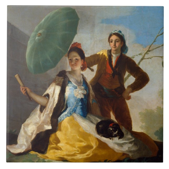 Cavalheiro segurando parasol para uma dama espanho (Frente)