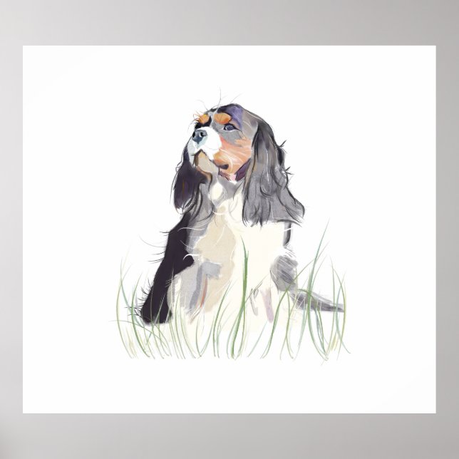 Cavalier King Arte de Paredes em Aquarela Poster (Frente)