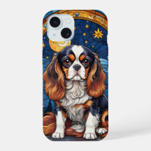 Cavalier King Charles StainGlass Night Moon