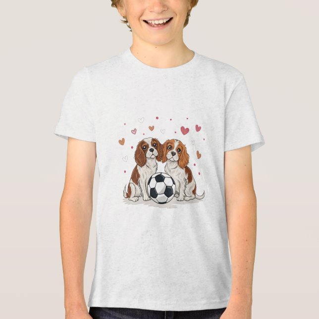 Cavalier Spaniels with soccer ball for Valentine's (Frente)