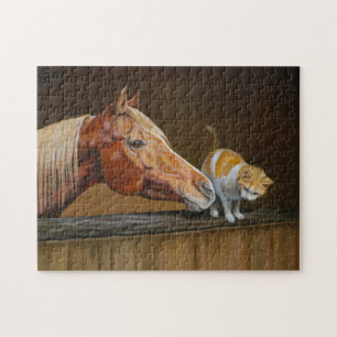 Cavalo Árabe com Quebra-cabeça de Equestre de Gato