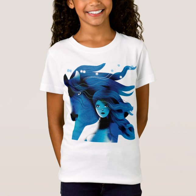 Cavalo azul e uma camiseta das meninas da menina (Frente)