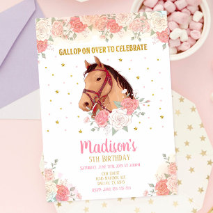 Cavalo bonito e Flores Convite de Aniversário
