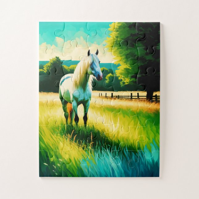 Cavalo Branco 30 Crianças de Peça Quebra-cabeça (Vertical)